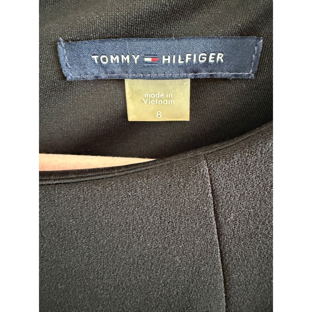 Tommy Hilfiger Black Shift Dress Plaid Trim Size 8 Classic Preppy Chic - Picture 9 of 9